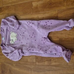 Pekkle Girls Purple Fleece Sleeper with Sheep and Hearts 6M